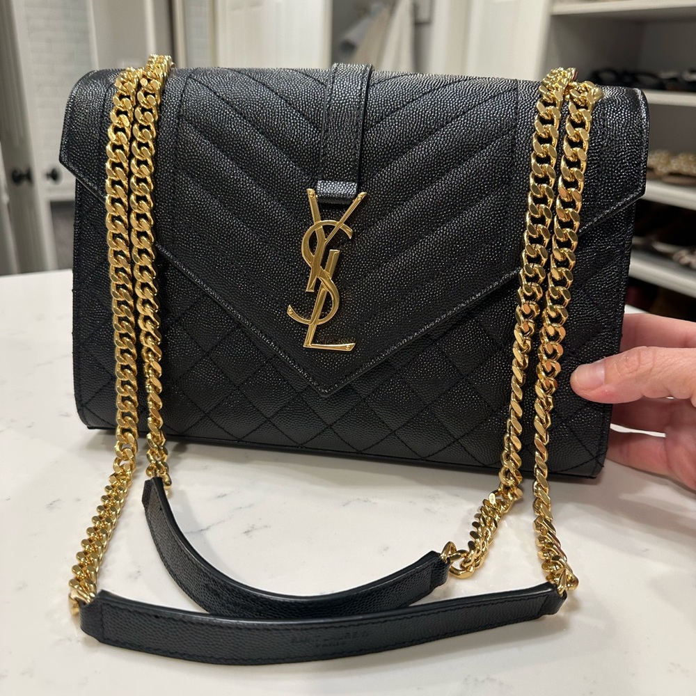 Yves Saint Laurent Black Quilted Shoulder Bag with Gold Chain